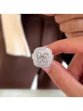 Cushion Cut Diamond White Sterling Silver Double Halo Engagement Ring