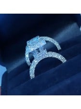 Radiant Cut Diamond White Sterling Silver Halo Ring Set Radiant Cut Diamond White Sterling Silver Halo Ring Set