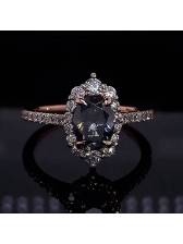 Oval Cut Fancy Black Rose Gold Halo Engagement Ring in 925 Sterling Silver Oval Cut Fancy Black Rose Gold Halo Engagement Ring in 925 Sterling Silver