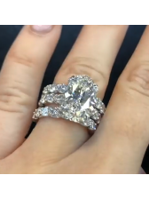 Sterling Silver Oval Cut Diamond White 3-Piece Bridal Sets Sterling Silver Oval Cut Diamond White 3-Piece Bridal Sets
