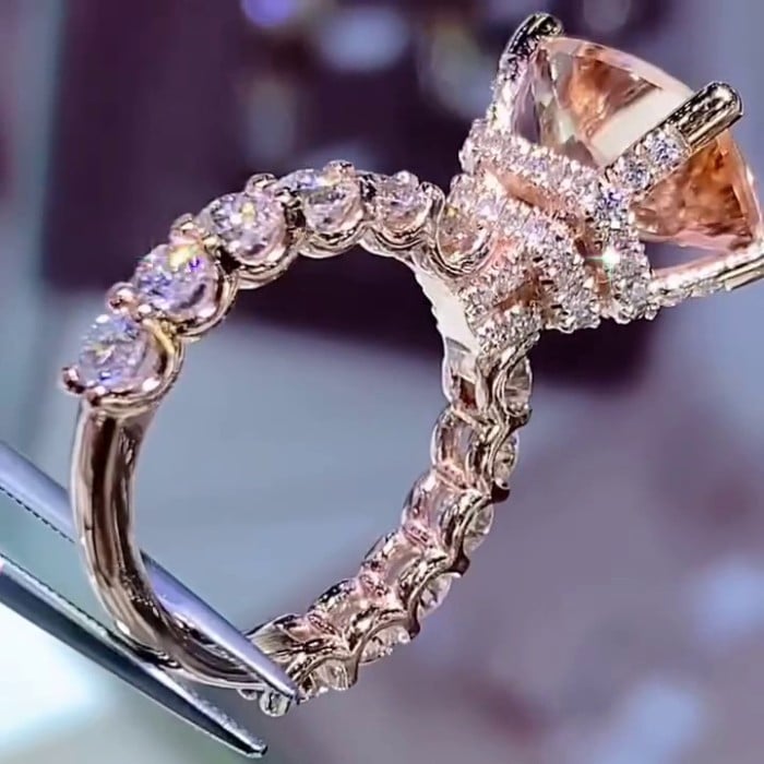 Radiant Cut Champagne Hidden Halo 925 Sterling Silver Rose Gold Engagement Ring Karatlove Jewelry