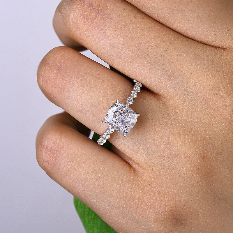 Sterling silver cushion cut engagement rings on sale