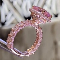 Radiant Cut Fancy Pink Halo 925 Sterling Silver Rose Gold Engagement Ring