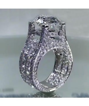 Diamond White Round Cut Sterling Silver Art Deco Engagement Ring