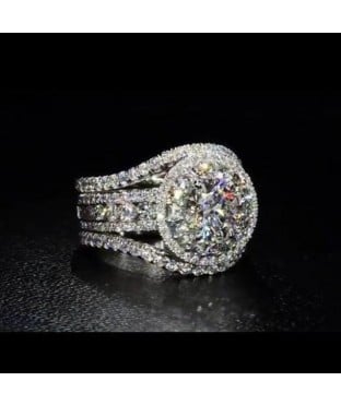 Diamond White Round Cut Halo Engagement Ring in Sterling Silver
