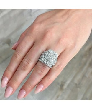 Princess Cut Diamond White Sterling Silver Halo Bridal Sets