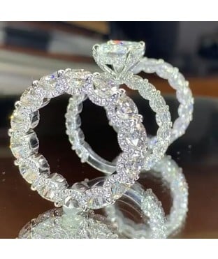 Diamond White Princess Cut 3-Piece Bridal Sets in 925 Sterling Silver