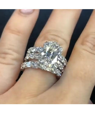 Sterling Silver Oval Cut Diamond White 3-Piece Bridal Sets