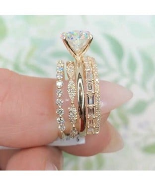 Round Cut Diamond White Gold Bridal Sets in 925 Sterling Silver