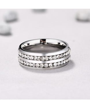 Diamond White Round Cut Titanium Steel Men's Ring