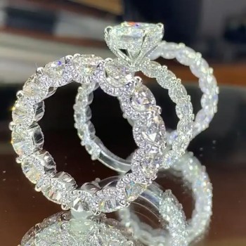 Diamond White Princess Cut 3-Piece Bridal Sets in 925 Sterling Silver