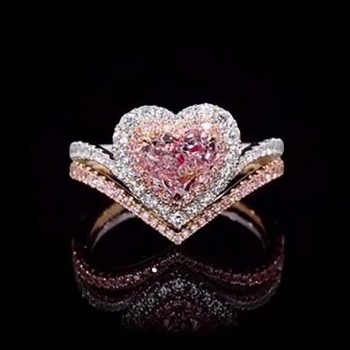 Heart Cut Fancy Pink Rose Gold Halo Bridal Sets in 925 Sterling Silver
