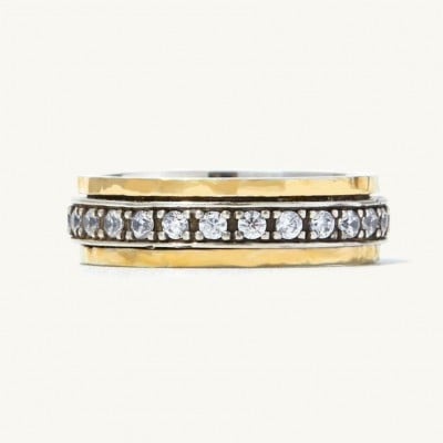 Round Cut Diamond White Sterling Silver Yellow Gold Two-tone Spinner Ring