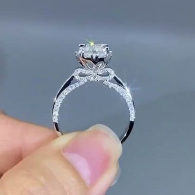 Round Cut Diamond White 925 Sterling Silver Art Deco Engagement Ring