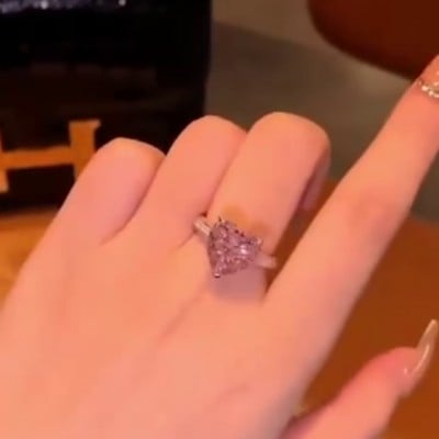 Heart Cut Fancy Pink Engagement Ring in 925 Sterling Silver