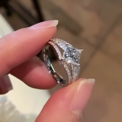 Princess Cut Diamond White 925 Sterling Silver Art Deco Engagement Ring