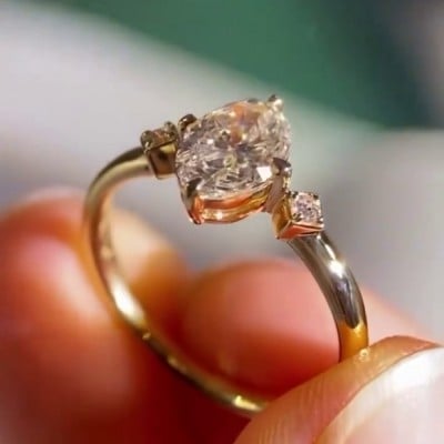 Oval Cut Diamond White Yellow Gold 925 Sterling Silver 3-Stone Engagement Ring