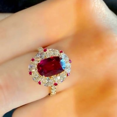 Cushion Cut Garnet Red Art Deco Halo 925 Sterling Silver Yellow Gold Engagement Ring