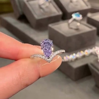 Pear Cut Amethyst Purple Art Deco 925 Sterling Silver Engagement Ring