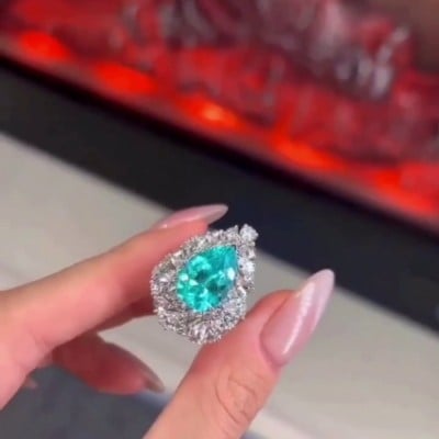 Pear Cut Aquamarine Blue Halo 925 Sterling Silver Engagement Ring