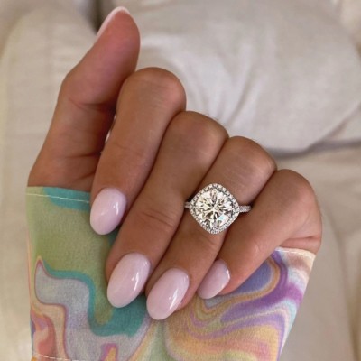 Round Cut Diamond White Halo 925 Sterling Silver Engagement Ring