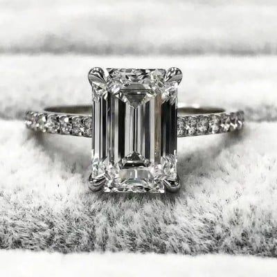 Emerald Cut Diamond White 925 Sterling Silver Classic Engagement Ring
