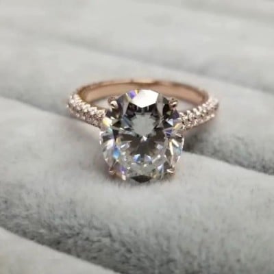 Oval Cut Diamond White 925 Sterling Silver Rose Gold Engagement Ring
