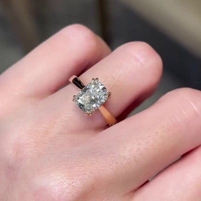 Radiant Cut Diamond White Hidden Halo 925 Sterling Silver Yellow Gold Engagement Ring