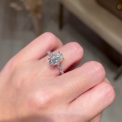 Oval Cut Diamond White 925 Sterling Silver Hidden Halo Engagement Ring