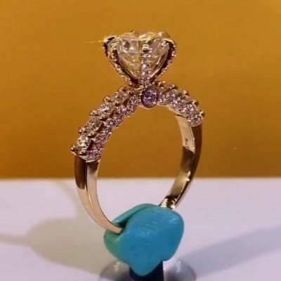 Round Cut Diamond White 925 Sterling Silver Rose Gold Engagement Ring