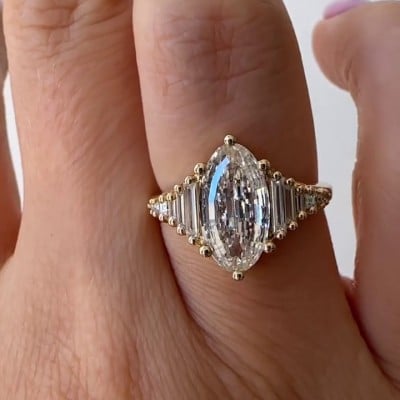Oval Cut Diamond White 925 Sterling Silver Yellow Gold Art Deco Engagement Ring