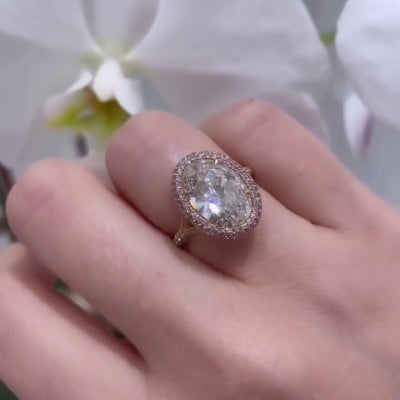 Oval Cut Diamond White Sterling Silver Rose Gold Halo Engagement Ring