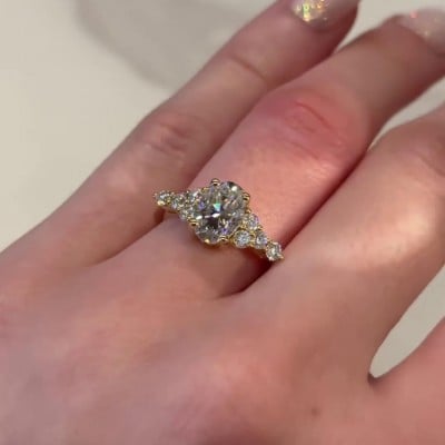 Oval Cut Diamond White Sterling Silver Yellow Gold Engagement Ring