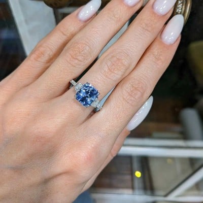 Radiant Cut Sapphire Blue Sterling Silver 3-Stone Engagement Ring