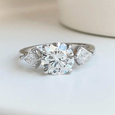 Round Cut Diamond White Sterling Silver 3-Stone Engagement Ring