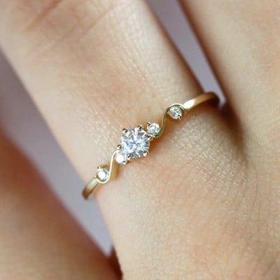 Round Cut Diamond White Sterling Silver Yellow Gold Engagement Ring