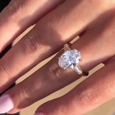 Oval Cut Diamond White Sterling Silver Yellow Gold 3-Stone Engagement Ring