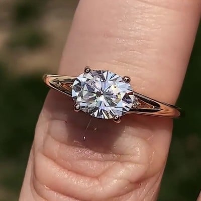 Oval Cut Diamond White Sterling Silver Yellow Gold Engagement Ring