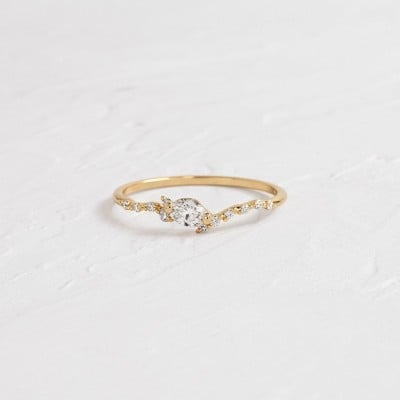 Marquise Cut Diamond White Sterling Silver Yellow Gold Engagement Ring