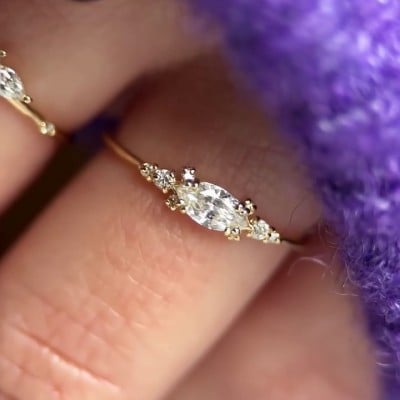 Marquise Cut Diamond White Sterling Silver Yellow Gold Engagement Ring