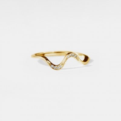 Round Cut Diamond White Sterling Silver Wave Band Ring