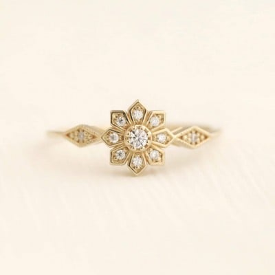 Round Cut Diamond White Sterling Silver Yellow Gold Halo Engagement Ring