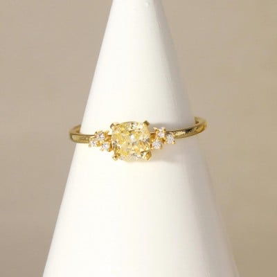 Cushion Cut Citrine Yellow Sterling Silver Yellow Gold Engagement Ring