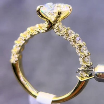 Oval Cut Diamond White Yellow Gold Sterling Silver Engagement Ring