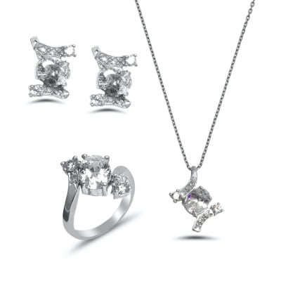 Oval Cut Diamond White 925 Sterling Silver Classic Jewelry Set