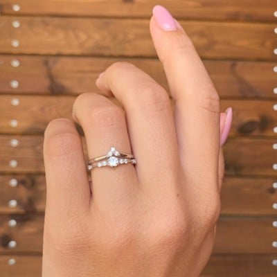Round Cut Diamond White Classic 925 Sterling Silver Ring Set