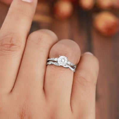 Round Cut Diamond White Classic 3-Stone 925 Sterling Silver Ring Set