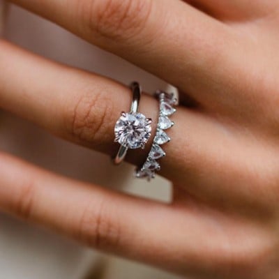 Round Cut Diamond White Solitaire Classic 925 Sterling Silver Ring Set