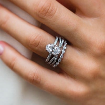 Oval Cut Diamond White Classic 3-Piece 925 Sterling Silver Ring Set
