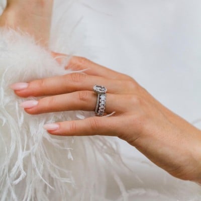 Oval Cut Diamond White Classic 925 Sterling Silver Ring Set